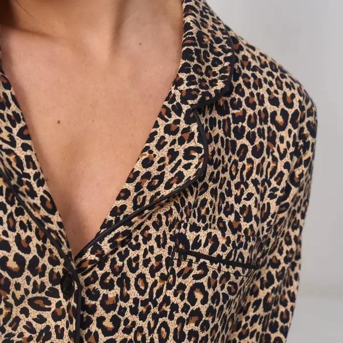 Leopardí módny pyžamový set pre ženy Modal jeseň zima nočné oblečenie s dlhými rukávmi nohavice kostým Pijama Feminino