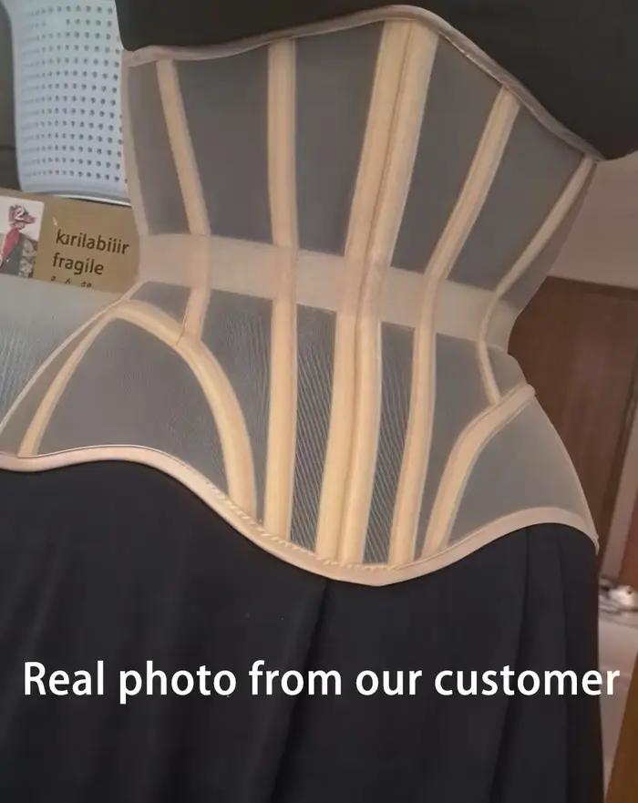 Corset serré pour femmes, bustier sous le buste, ceinture de taille en maille respirante avec os, corsage amincissant à lacets