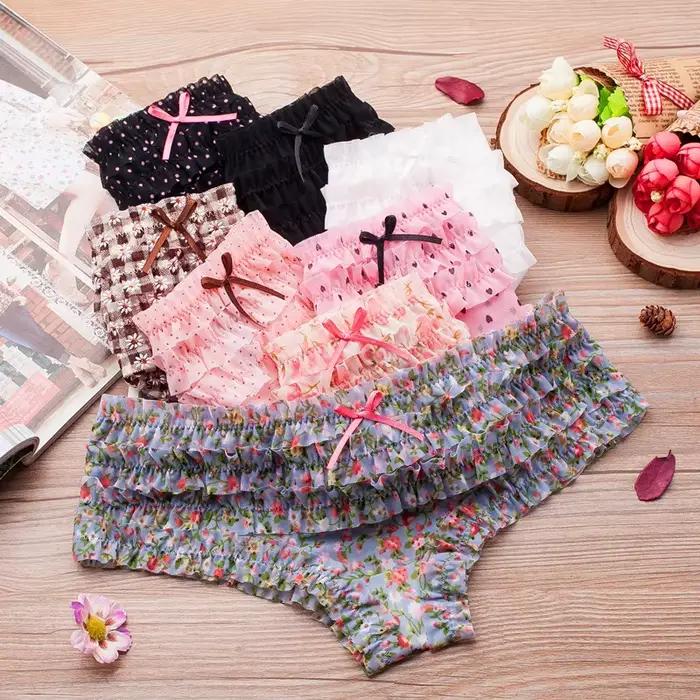 Culottes douces pour femme, motif gâteau superposé, dentelle, pois, fleurs, maille respirante, confortables, taille basse