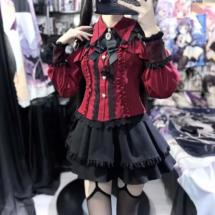Ensemble haut de gamme en polyester plissé avec arc et dentelle pour style Lolita et sœur royale, idéal pour festivals et cérémonies
