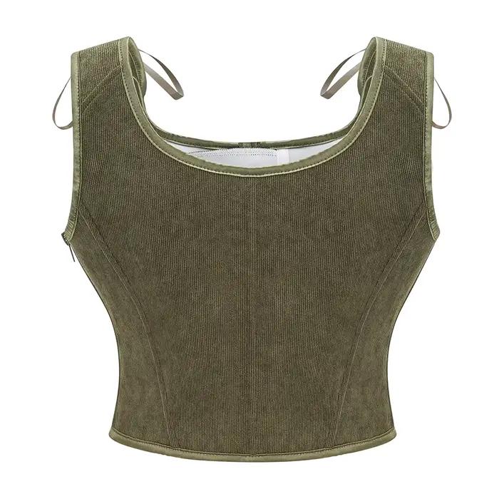 Armée vert victorien Vintage gilet femme fermeture éclair latérale et avant à lacets débardeur Corset Punk Goth vêtements Sexy Corselet Feminino
