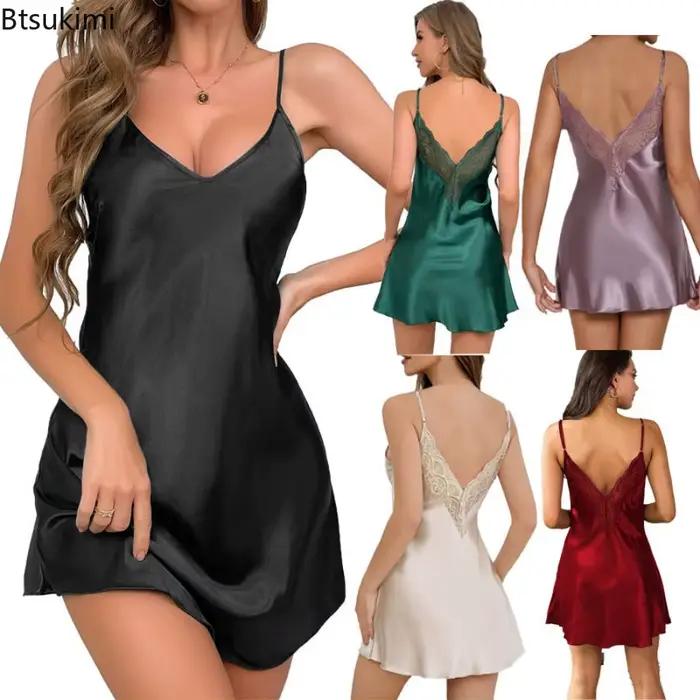 2026 Robe de nuit sexy pour femme, col en V, sans manches, en dentelle, douce et confortable, vêtement de détente, vêtement de nuit, sous-vêtement de nuit