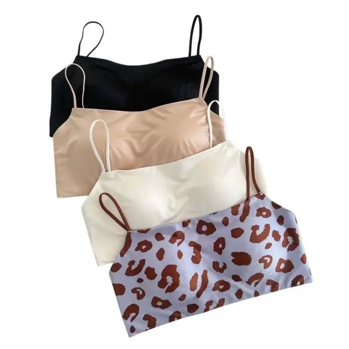 Soutien-gorge sans fil en satin à fines bretelles, imprimé léopard, sans coutures, invisible, anti-affaissement, lingerie pour femme, usage quotidien