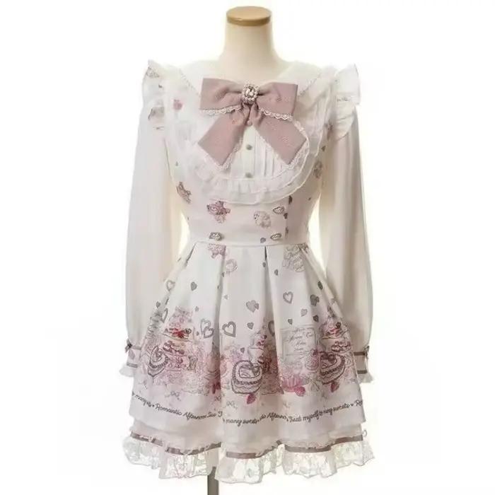 Kawaii japonský set šiat s mašľou z kamienkov pre ženy