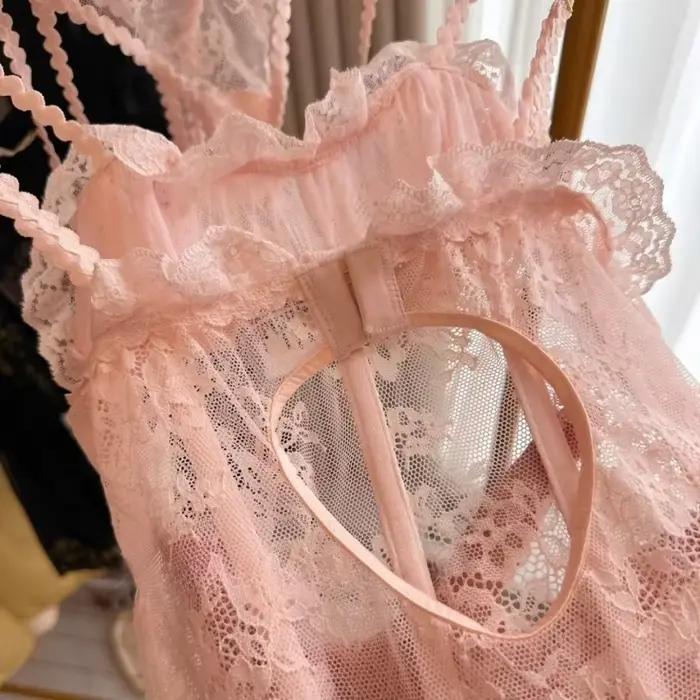 Čierna módna sexy sieťovaná čipka s podväzkami jemná ružová nočná košeľa s nohavičkami súprava spodnej bielizne vysokej kvality
