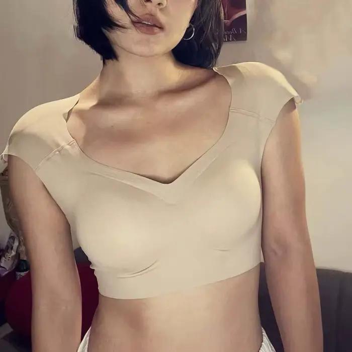 Soutien-gorge d'épaule à angle droit, col en v, sans couture, Invisible, coussinet d'épaule, gilet, reliure de poitrine, Bustier, sans fil, vêtements modelants pour filles