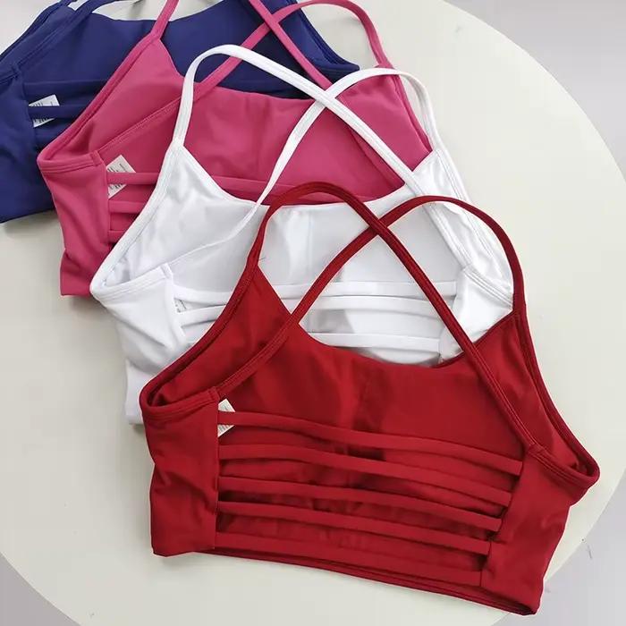 Soutien-gorge de sport sexy à bretelles fines pour femmes - Yoga, course à pied, fitness, entraînement de gymnastique, haut extérieur