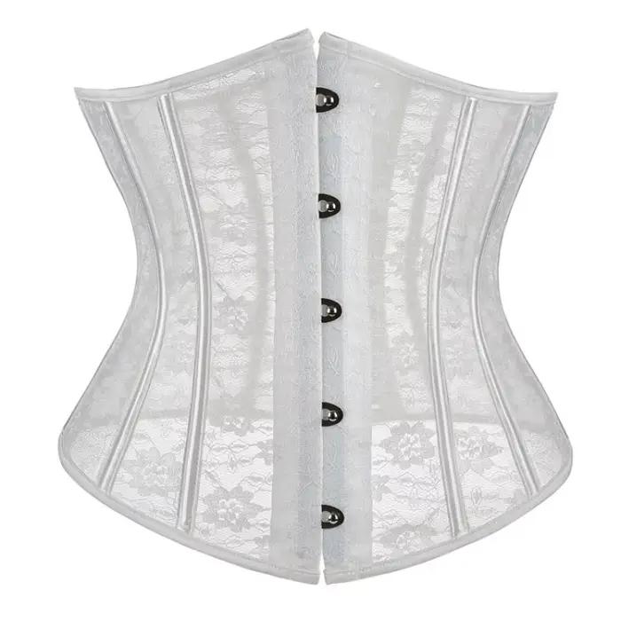 Corset sous-poitrine pour femme, noir et blanc, en maille transparente et dentelle, avec baleines en plastique, bustier, basques, gaine amincissante, serre-taille, korset ﻿