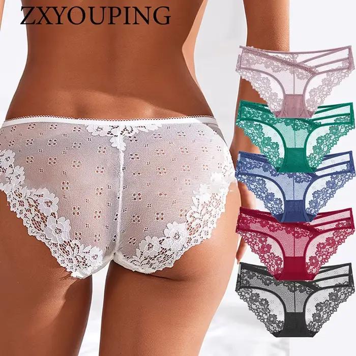 Culotte sexy en dentelle pour femmes, culotte taille basse, sangle de mode, culotte transparente creuse pour femmes, slips, sous-vêtements grande taille, sexe