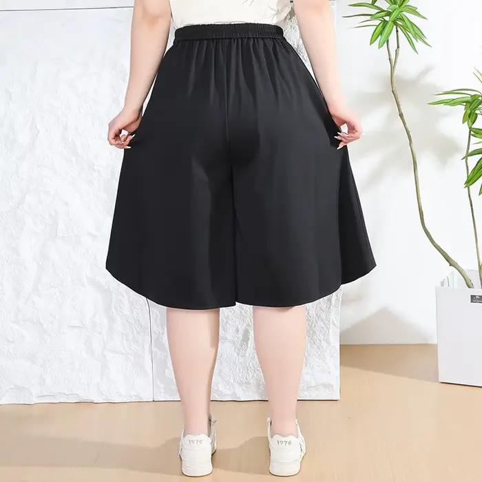 Femmes été Shorts jupes noir ample jambe large dame genou longueur taille haute décontractée Culotte grande taille 7XL 9XLFfemme demi-pantalon