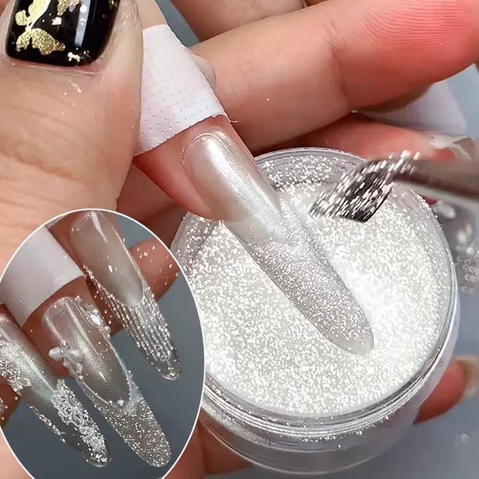 Strieborný diamantový prášok na nechty 5g - Ultra jemný trblietavý pigment na akrylové a gélové