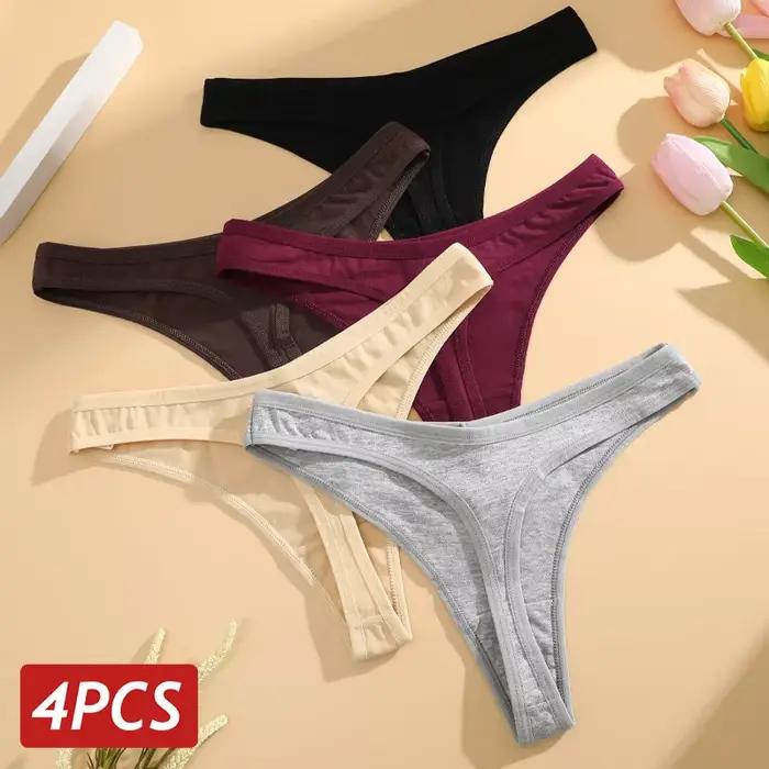 4 pièces/ensemble femmes coton culottes sans couture taille basse tongs taille en V couleur unie sous-vêtements respirants femme doux Lingerie intimes