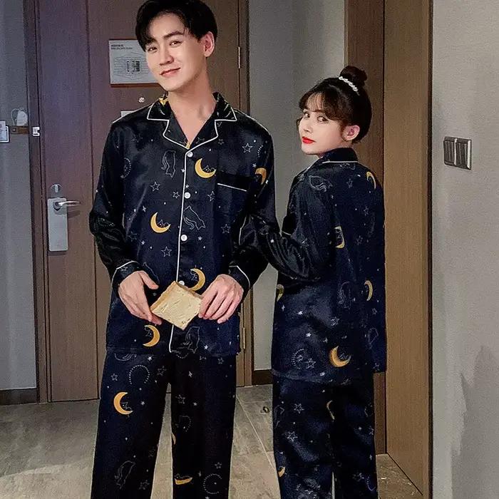 Pyjama de Luxe en Satin Trempé pour Homme et Femme, Ensemble de Vêtements de Nuit Décontractés pour Couple et Amoureux, Grande Taille