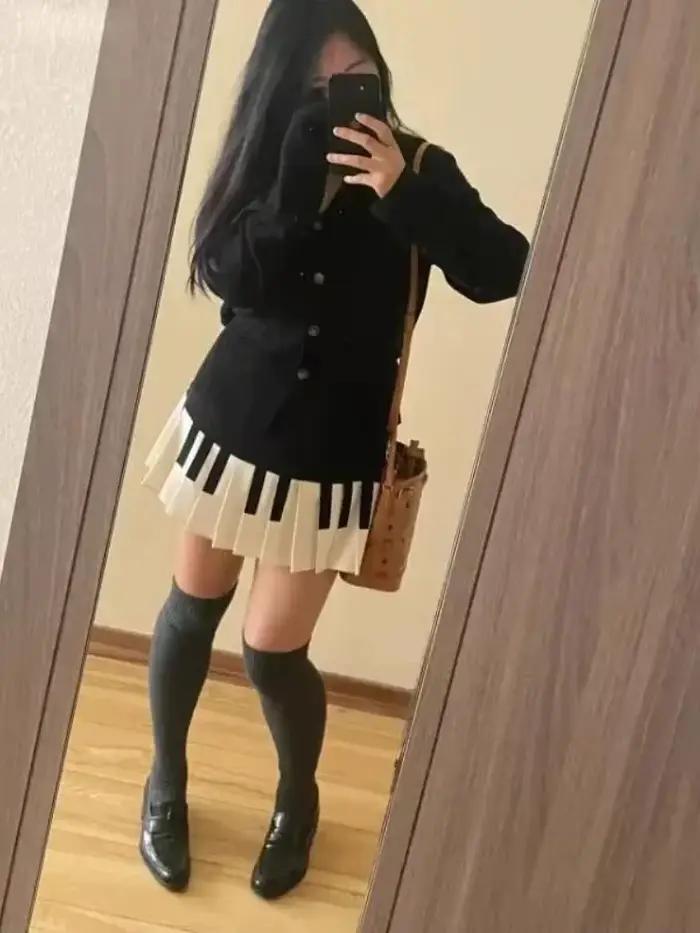 Čierno-biela jarná krátka sukňa Y2k štíhly dizajn Harajuku Mini