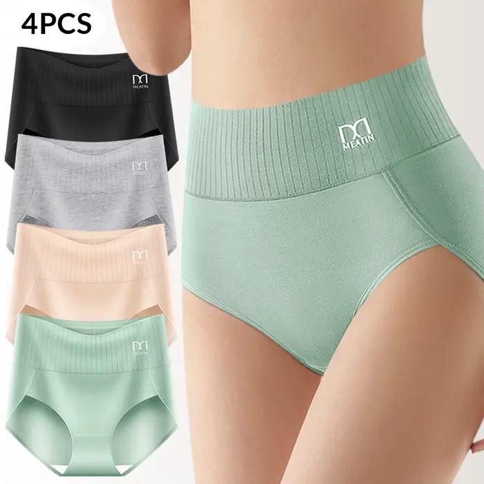 Culotte taille haute pour femmes, 4 pièces, serrage du ventre, ceinture de levage des hanches, confortable, en coton, respectueuse de la peau, respirante