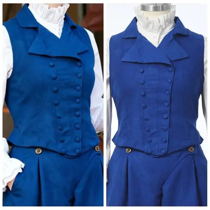 Gilet victorien pour femmes, Renaissance médiévale, col en v, Double boutonnage, Corset