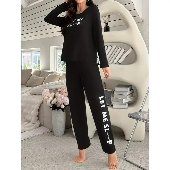 2025 Pyjama vêtements de détente lettre imprimer à manches longues haut et pantalon ample décontracté deux pièces ensemble Pyjama Pour Femme