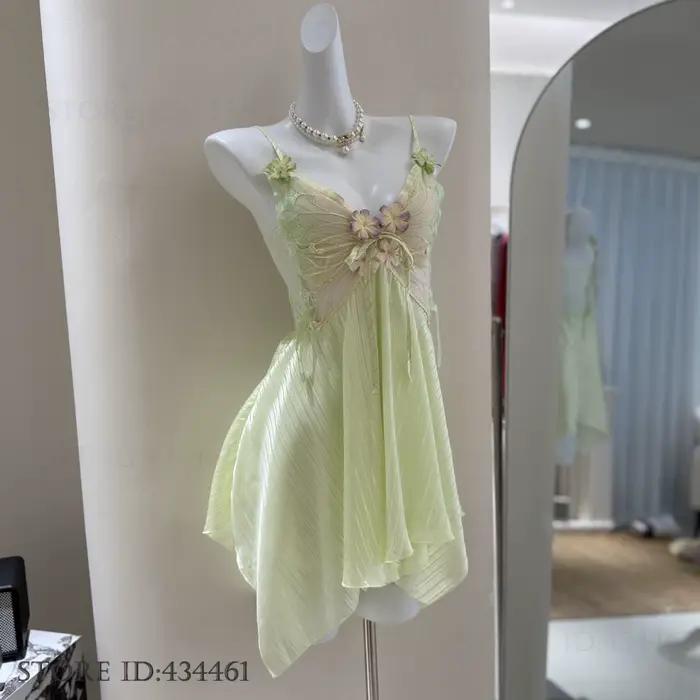 Papillon dentelle Lingerie jarretelle Chemise de nuit Chemise de nuit vêtements de nuit doux Applique femme Chemise de nuit robe de maison glace soie salon porter