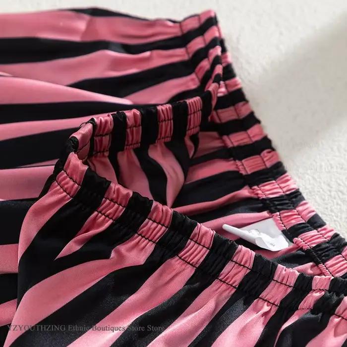 Pyjama long pour femme, ensemble 2 pièces, printemps été, nouveau vêtement de nuit, vêtements de détente, rayures tendance, pyjama pour femme, satin ample, vêtements de maison