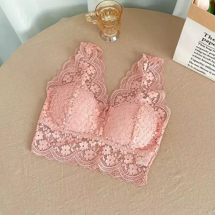 Soutien-gorge en dentelle pour femmes, col en V profond, Lingerie Sexy, sans fil, débardeur, sous-vêtements féminins, dos en V, Bralette rembourrée, Camisole