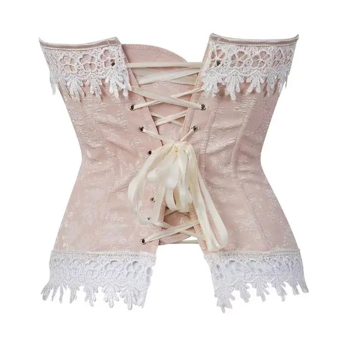 Corset Bustier avec garniture à lacets, Corsets en Satin, Costumes surbuste pour dames, haut victorien Sexy, Corsage rose d'halloween