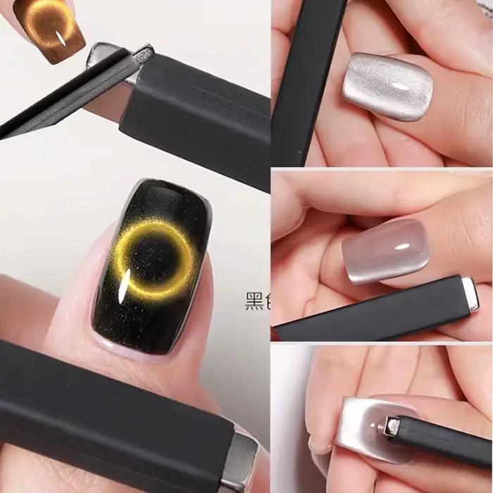 6X0, 9X1CM Nechtové umenie magnetická tyčinka silný efekt magnetický plátok s čiernym silikónovým obalom jednoduchá