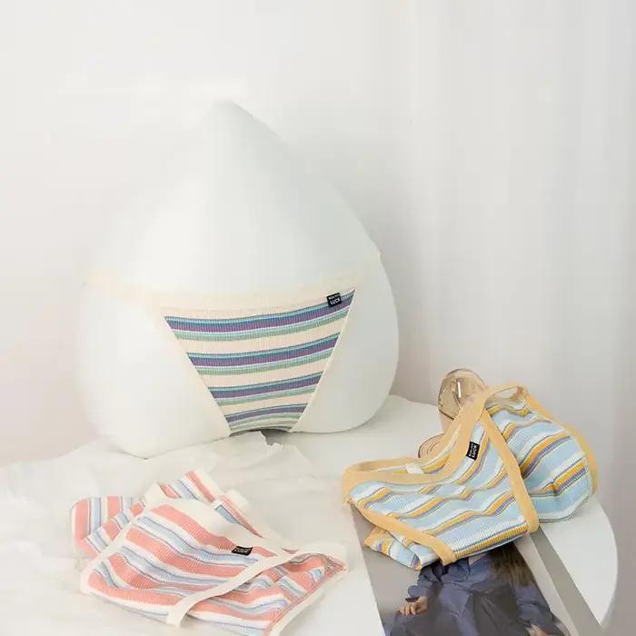 Culotte de Style Marine en Coton pour Fille, à Rayures Colorées, Lingerie Sexy, Très Extensible, à la Mode