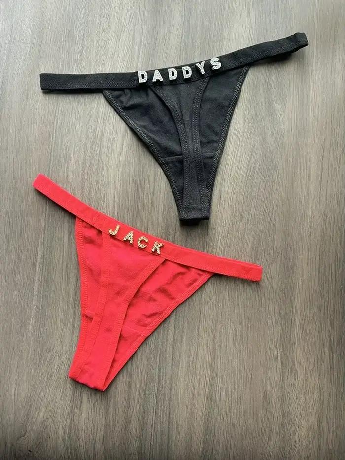 String personnalisé nom lettre cristal Tanga Sexy string nom personnalisé culottes femmes slips fille anniversaire saint valentin cadeau