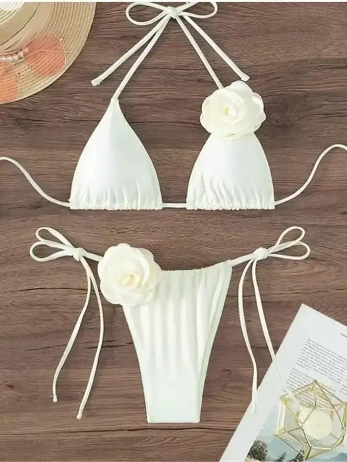 Sexy kvetinový bikini s viazaním, brazílske plavky pre ženy