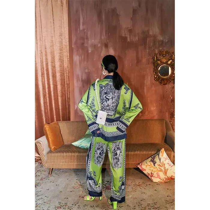 Pyjama de style bohème original pour femmes, ensemble de vêtements de nuit à manches longues, de haute qualité, pour le printemps et l'automne, couleur verte, 600