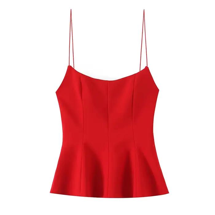 Willshela dámska móda pevné plisované otvorený chrbát bočný zips topy Vintage tenké ramienka hranatý výstrih žena Šik dáma