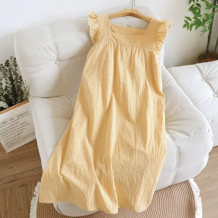Chemise de nuit en coton basique sans manches aux couleurs pastel pour femmes occasions estivales dormir en toute sérénité