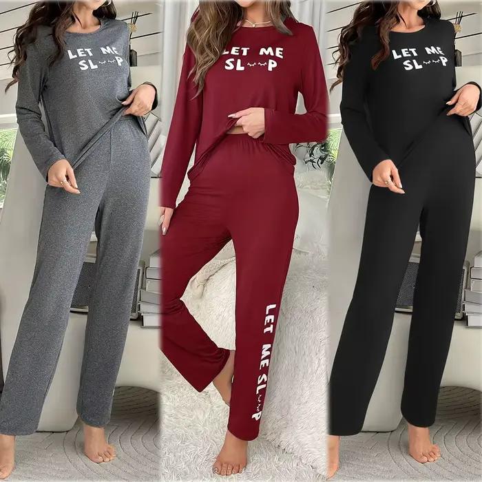 2025 Pyjama vêtements de détente lettre imprimer à manches longues haut et pantalon ample décontracté deux pièces ensemble Pyjama Pour Femme