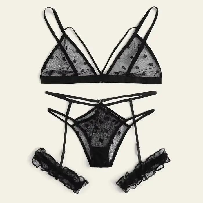 Ensemble lingerie féminin en polyester avec dentelle et appliques pour toutes les occasions