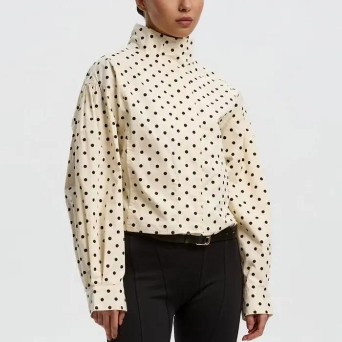 Elegantná vintage bomber bunda s bodkami pre ženy