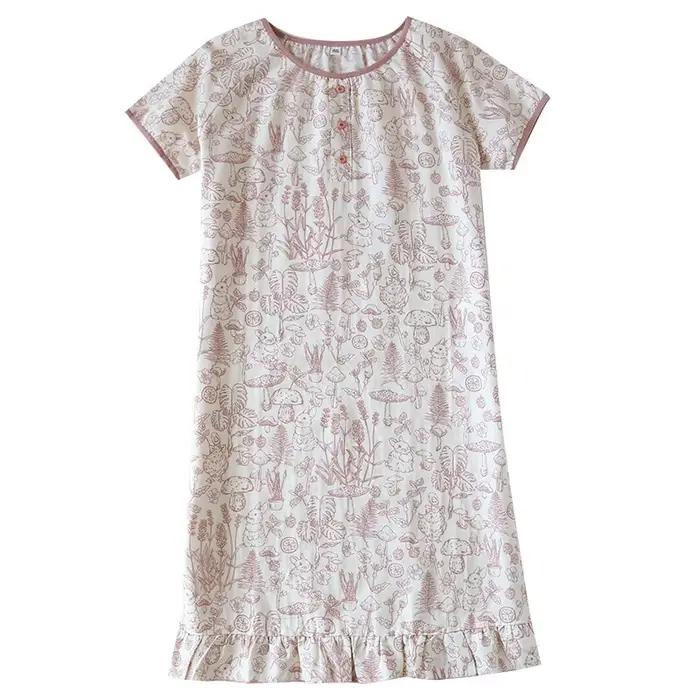 Chemise de nuit pour femme 1 pièce, robe de nuit décontractée en gaze de coton, manches courtes et coupe ample, légère et respirante, pour la maison en été