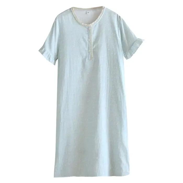 Nouvelle chemise de nuit d'été 2026 pour femme, 100 % coton, gaze double épaisseur, manches courtes, motif floral, col rond, fine et légère, pour la maison