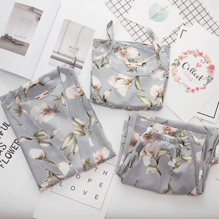 3-dielne ženské japonské kimono pyžamo z bavlny