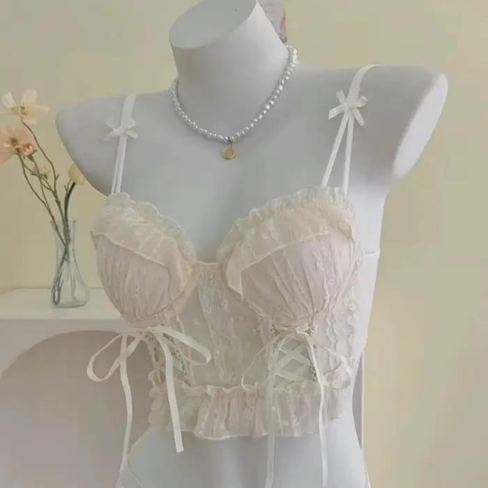Corset rétro, soutien-gorge à lacets croisés en dentelle Lolita, sous-vêtement de style japonais sans armatures