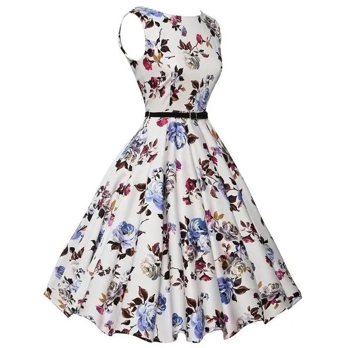 Letné šaty Retro kvetinové šaty Swing ležérne Vintage šaty Rockabilly
