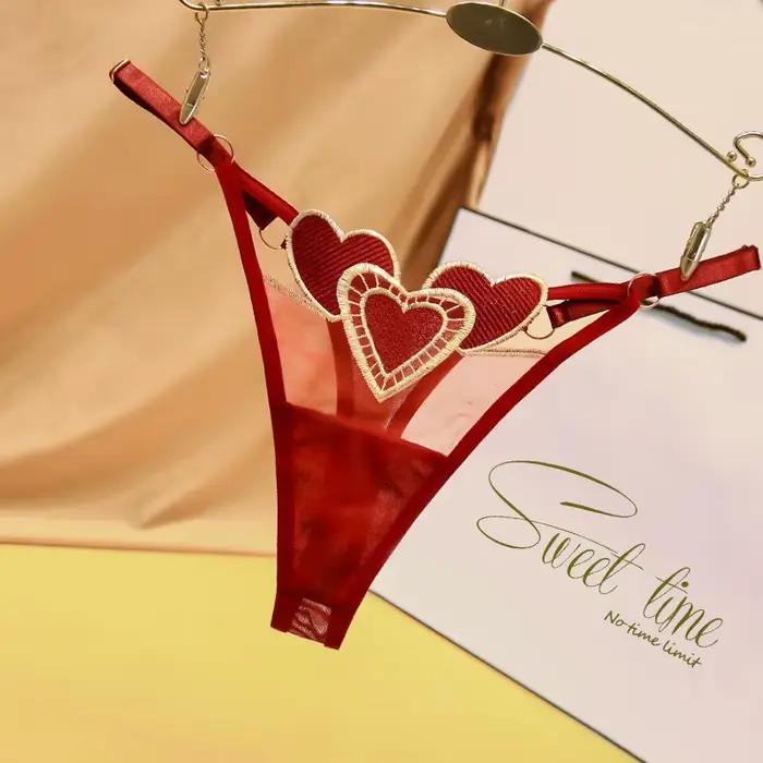 String japonais pour femmes et filles, culotte bidimensionnelle en forme de cœur, mignonne, respirante, taille basse, ceinture fine réglable