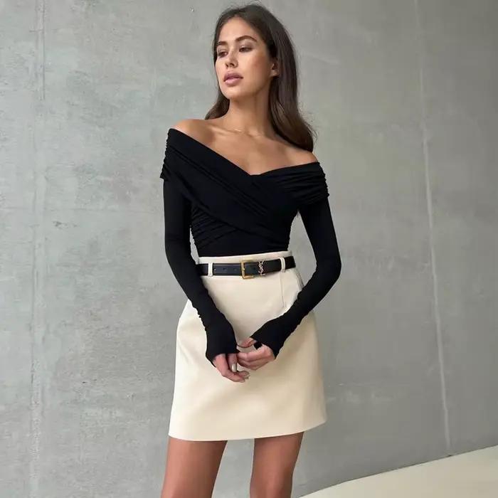 Nové body pre ženy Jeseň Sexy Odhalený chrbát Jednofarebný Korzet Priliehavý Móda Krížový Dlhé rukávy Ležérne Elegantné