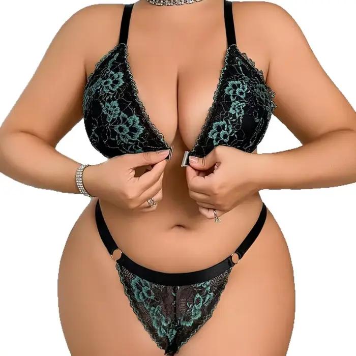 Dámska veľká veľkosť Sexy čipkovaná okrajová podprsenka a nohavičky dvojdielny pohodlný zber