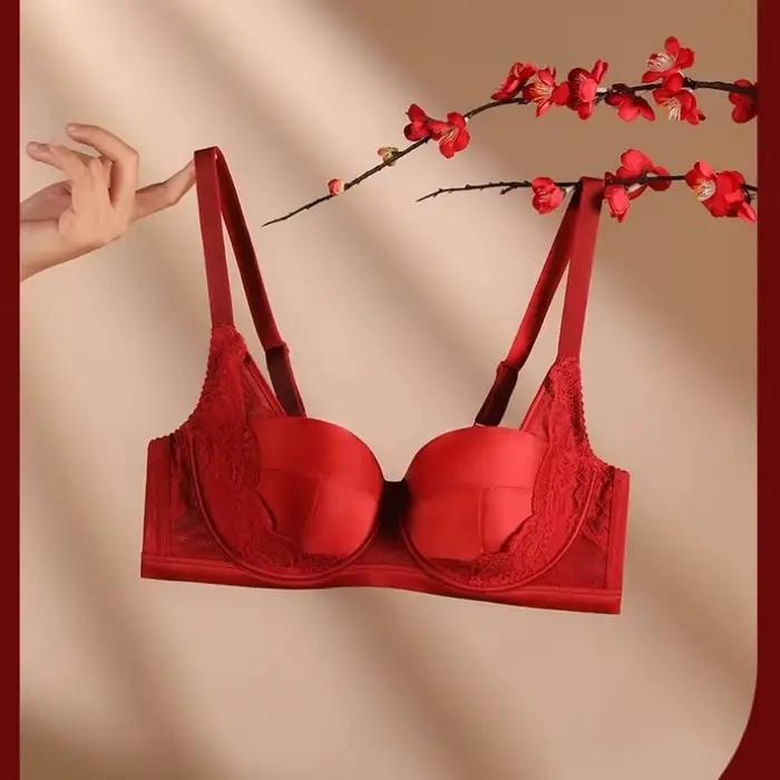 Elegantná červená Beauwear veľká veľkosť podprsenka pre ženy 3/4 košíček hlboký výstrih sexy čipkovaná