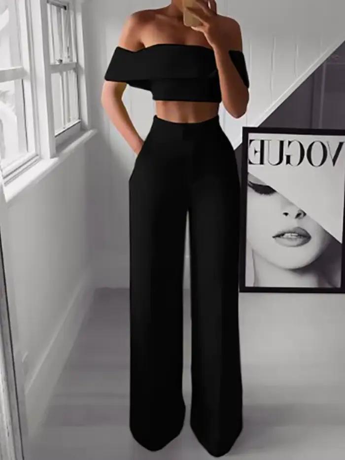 2025 leto pevný ležérny dvojdielny set pre ženy Sexy krátky top široké nohavice oblečenie Dámske streetwear