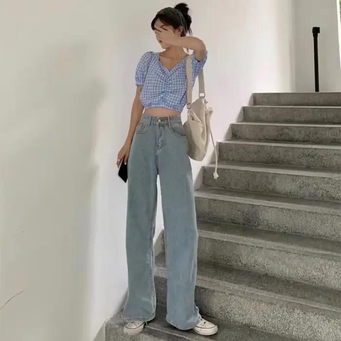 Jesenné jarné džínsy pre ženy Denim nohavice Vintage rovné