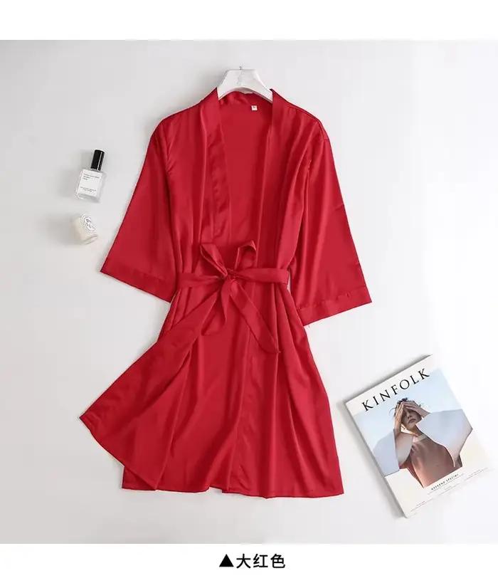 Robe de mariée blanche pour femme, peignoir de matin à manches 3/4, chemise de nuit ample, kimono en satin de soie, lingerie