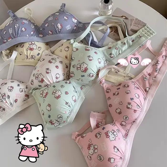 Kreslená Hello Kitty dámska bielizeň Kawaii dievčatá podprsenka Sexy bezdrôtová Push Up spodná