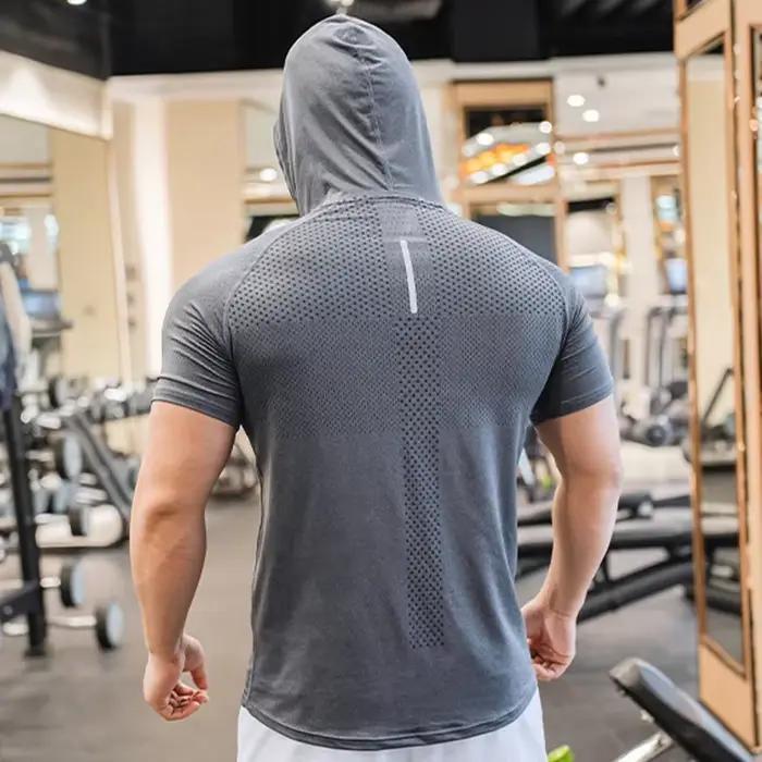 Veste de running et fitness pour hommes polyester tricoté court manches occasions sportives et sociales