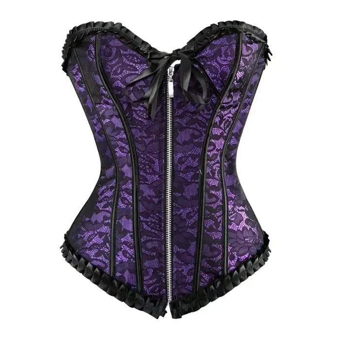 Corsets pour femmes, bustier sexy, corset floral à lacets, corset vintage en satin avec fermeture éclair sur le devant, vêtements de cosplay